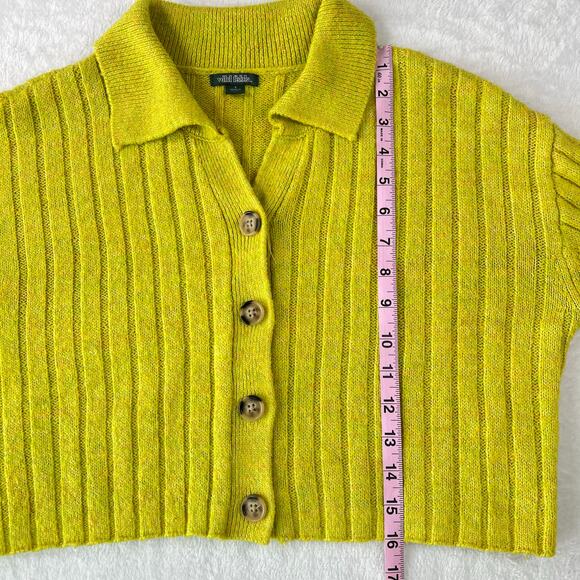 Wild Fable Chartreuse Cropped Knit Cardigan Size Small - Picture 7 of 7